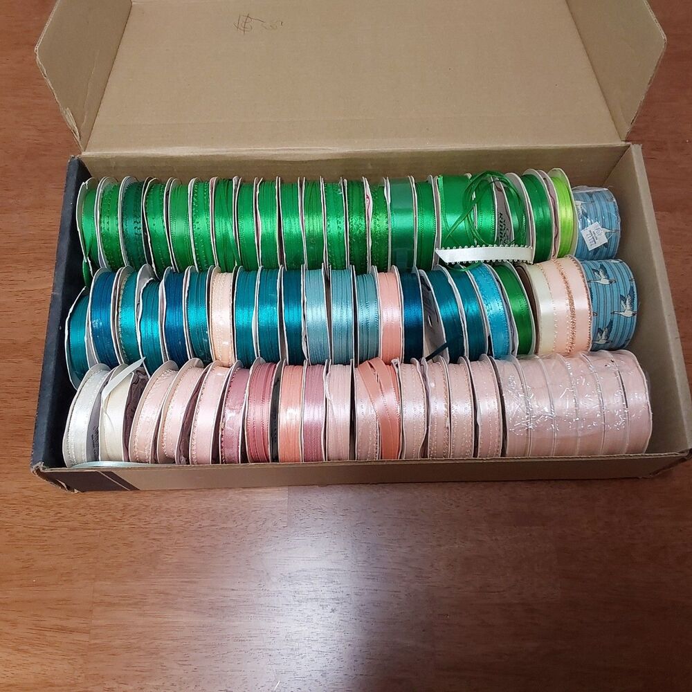 Lot of 50+ Vintage Craft Ribbon Spools Multicolor Mixed Polyester Sewing